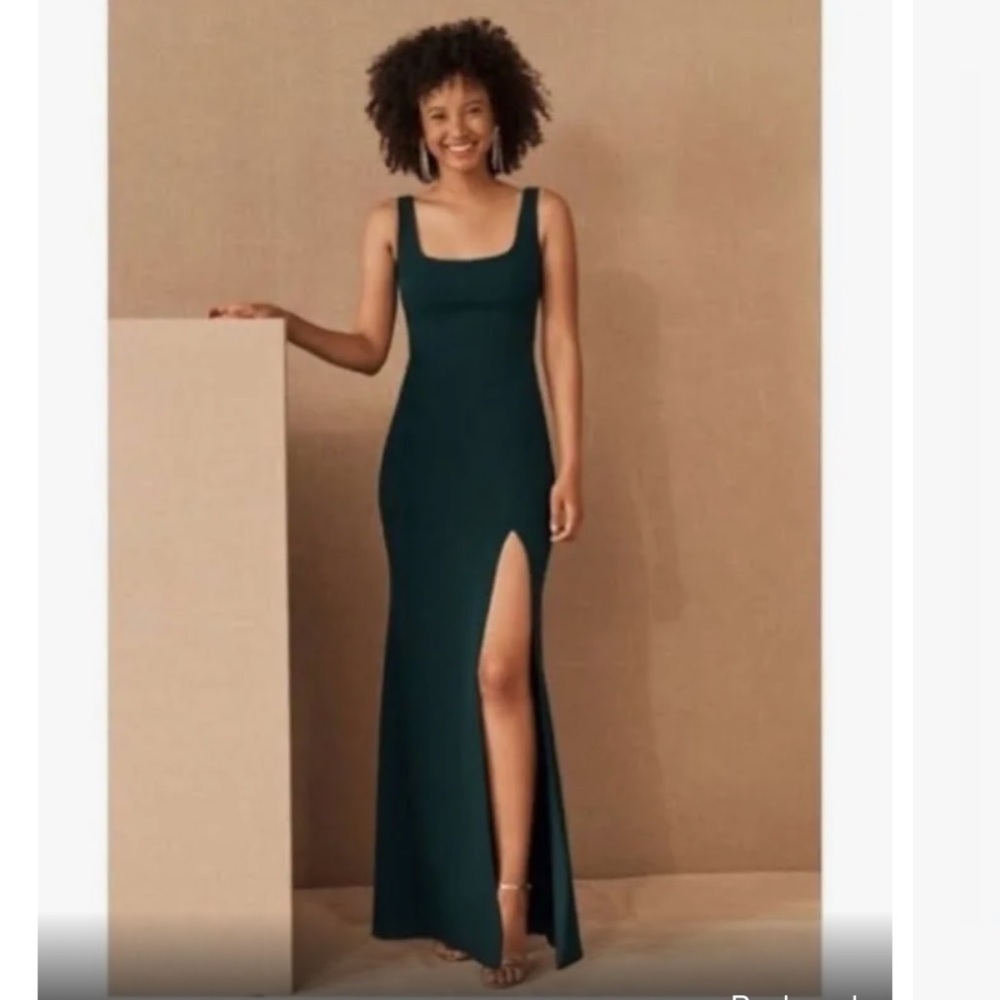 BHLDN green long dress with slit - Picture 2 of 9